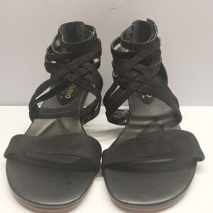 Studio Isola Black Strappy Gladiator Wedge Sandals Womens 7M Back Zip